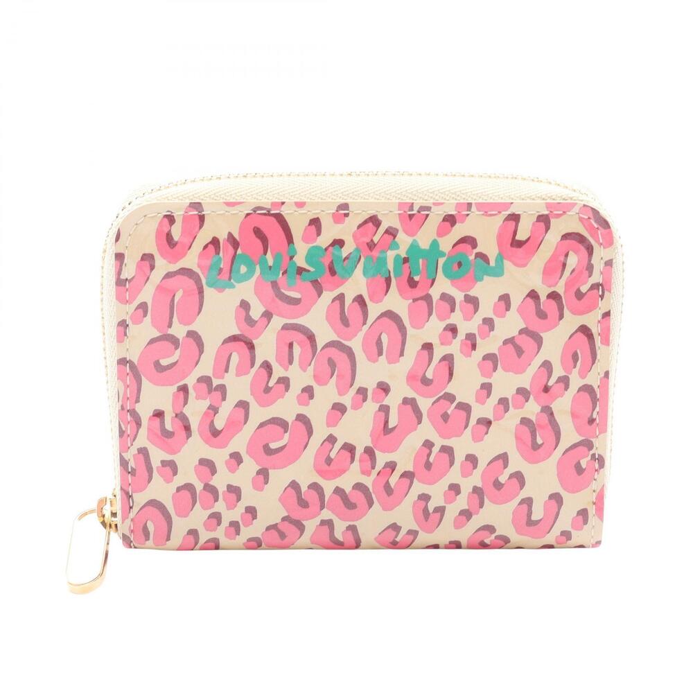 Louis Vuitton Zippy Wallet Coin Purse Leopard Wallet Leather Beige Pink